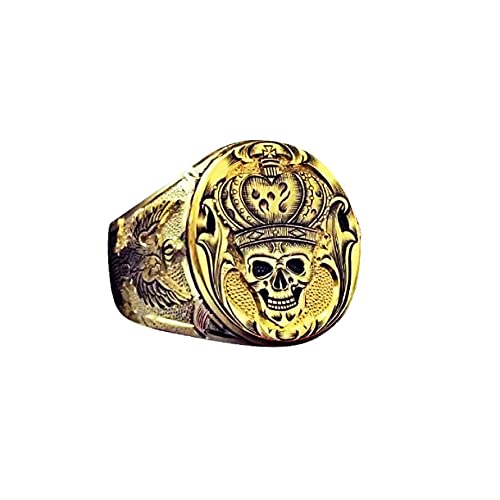 MayiaHey Skull Ring, Cross Crown Skull Ring for Men, Gothic Skull Ring Norse Viking Skull Head Ring Halloween Skull Jewelry, Gold Flying Eagle Ring Hip Hop Skeleton Ring Punk Skull Ring for Boys