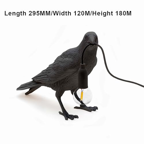 Image of Raven Bird Lamp,Vintage Resin Crow Lamp with E14 Blub, Wall Mounted Gothic Wall Sconce Night Light Fixture with Plug in Cord for Living Room Bedroom Art Deco
