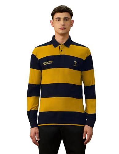 Image of U.S.Polo Association Men's Horizontal Striped Varsity Theatre Polo Shirt (USTSH3207 Dark Yellow 3XL)