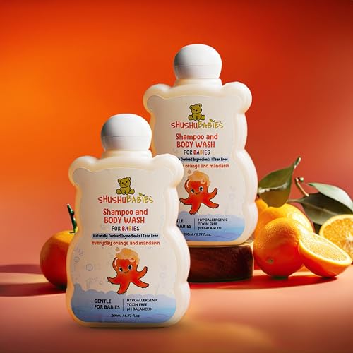 Image of ShuShu Babies Natural Everyday Orange & Mandarin Baby Wash & Shampoo-400ml | Baby Head to Toe Wash | Suitable for Newborn Sensitive Skin | Gentle, Tear-Free, Mild & Hypoallergenic Formula