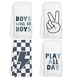 KFXHANGD Blue Boys Kids Hand Tea Towel Set of 4 for Bathroom, Blue Checkered Dish Towels, Motivational Affirmation Decorative Dish Tea Towel for Kitchen, Boys Bathroom Decor, 16x24 Inches