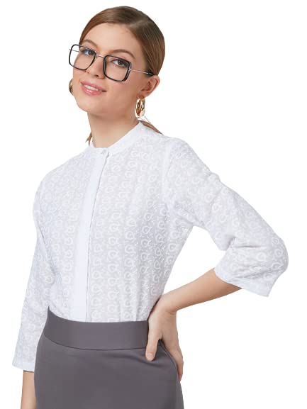 Style Quotient Women White Schiffli Cotton Regular Formal Shirt