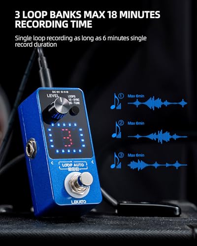 Image of LEKATO Guitar Looper Pedal,Guitar Looper with 9V 0.6A Looper Pedal Power Supply Adapter, Effect Loop Pedal with SYNC & Tuner Function Looper Pedal for Electric Guitar 3 Loops 18 Minutes Record Time