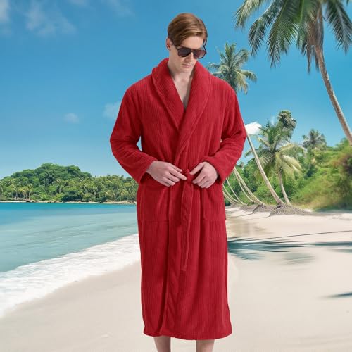 Image of PJGGZ Men's Shawl Collar Bathrobe, Soft Long Towel Robe for Men - Super Absorbent Quick Dry yet Warm