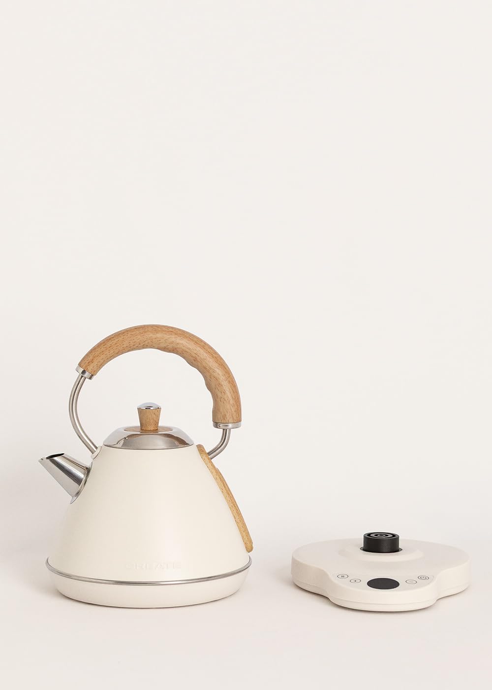 CREATE/KETTLE RETRO PRO/Bouilloire électrique 1 L avec contrôle de température blanc cassé/Système d’arrêt automatique, ébullition rapide, base antidérapante, panneau transparent, 1200W