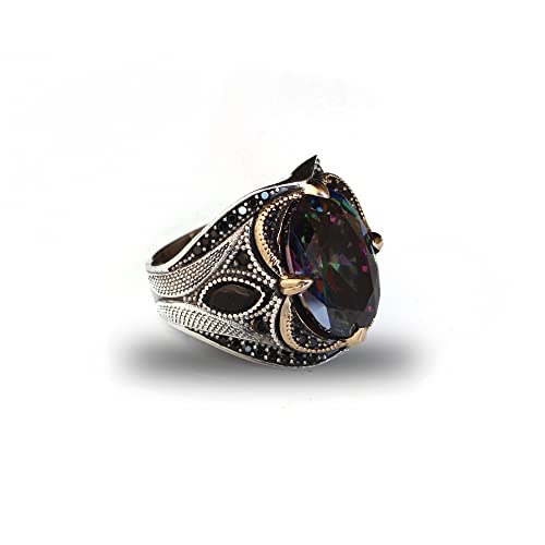 BayVog 925 Sterling Silver Mens Ring with Mystic Topaz Gem