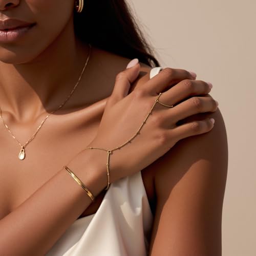 Stainless Steel Hand Chain Bracelet 18K Gold Plated Waterproof Ring Bracelet Hand Chain Adjustable Finger Ring Bracelets for Women Trendy Jewelry4