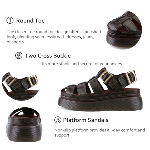 Image of Platform Sandals for Women Chunky Ankle Buckle Casual Open Toe Comfortable Flower Decoration Fisherman Sandals