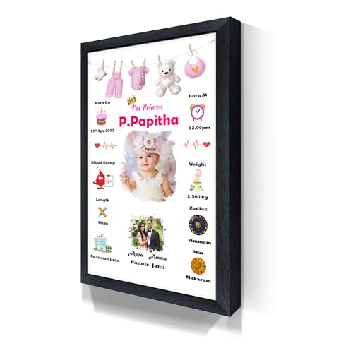 Image of MUSHA Celebrate Precious with Our Personalized Newborn Baby Birth Photo Frame - Birthday Gift for Girls & Boys - Wooden Frame