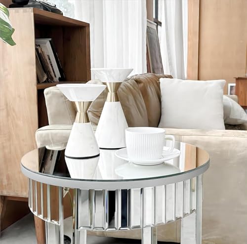 Artloge Silver Mirrored Sofa Side Table: Modern Round Accent End Tables 45x60cm Luxury Bedside Tables Night stand for Home Bedroom Living Room Hallway Corner Decor - Image 5