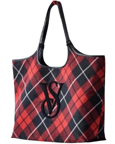 Victoria's Secret Tote/Cozy Plush Blanket Color Plaid Red New3