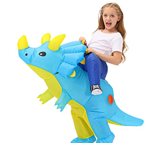 Disfraz Inflable Infantil Dinosaurio Triceratops Azul miniatura 5