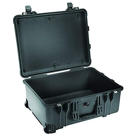PELI 1560 Protective Hard Case With Wheels, IP67 Watertight and Dustproof, 71L Capacity, Made in Germany, No Foam, Black Cover