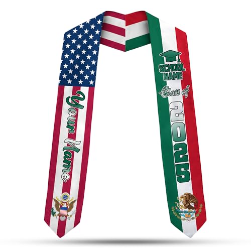 MonkeyVan Custom Mexican Graduation Sash Mexico Graduation Stole 2025 Mexican American Flag Graduate Sash Mexican Graduation M66