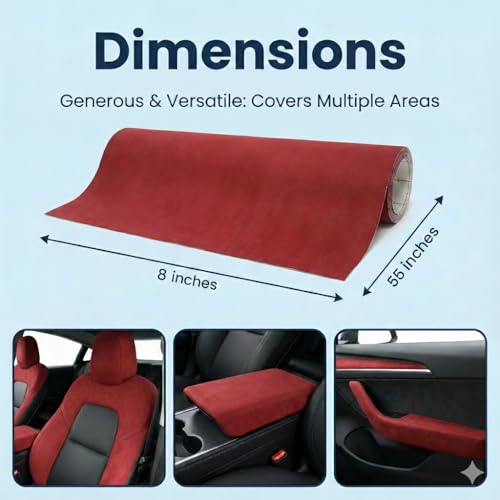 Image of Suede Fabric Wrap - Self Adhesive Film Sticker 8 x 55 Inches Silky Decal Sheet for Car Interior Furniture Upholstery DIY Elastic Stretch Peel and Stick Cherry