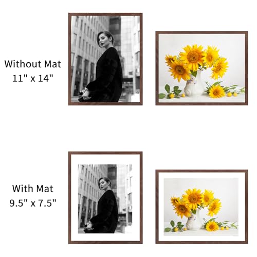 puthiac 11x14 Walnut Oak Wood Picture Frame - Minimalist 11x14 Frame Wood for Wall Art Decor, 11"x14" Natural Solid Wood Poster Frames for Wall Art Photo and Prints (3 Pack, Walnut)