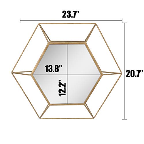 Stonebriar Decorative Antique Gold 24" Hexagon Metal Frame Hanging Wall Mirror With Mounting Brackets, Modern Geometric Decor For The Living Room, Bathroom, Bedroom, And Entryway #TOP2