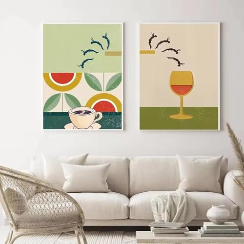 Impressions décoratives modernes Saute-vin et café, affiches sur toile nordique avec cadre