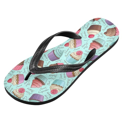 Colorful Cream Cupcakes Womens Flip Flops Summer Dessert Summer Beach Sandals Casual Thong Slippers Comfortable Shower Slippers Non Slip Water Sandals shoes M