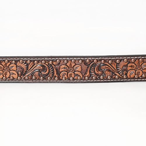 Brown Floral Hand Tooled Fashion Premium Leather Belt Unisex Western with Removable Buckle3