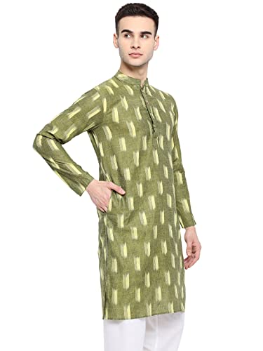 Image of Vastraa Fusion Men's Printed Kurta Pure Cotton Long Kurta, Round Collar, Full Sleeves, Button Kurta, Ethnic Wear