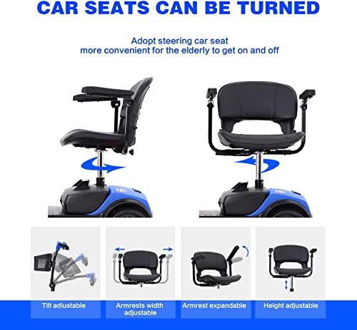 Compact Powered Mobility Scooters For Seniors Long Range 4 Wheel Folding Mobility Scooters For Adults With Basket Easy To Fold In Boot Trunk For Traveling With Family, Blue #TOP5