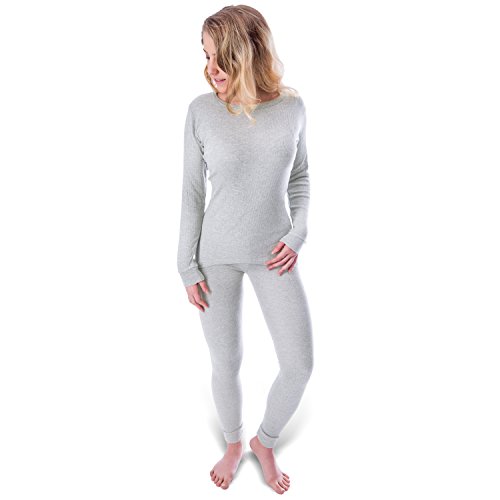 noorsk Femme sous-vêtements Thermiques avec intérieur en Polaire  Set Unterhemd et Unterhose, Gris, L