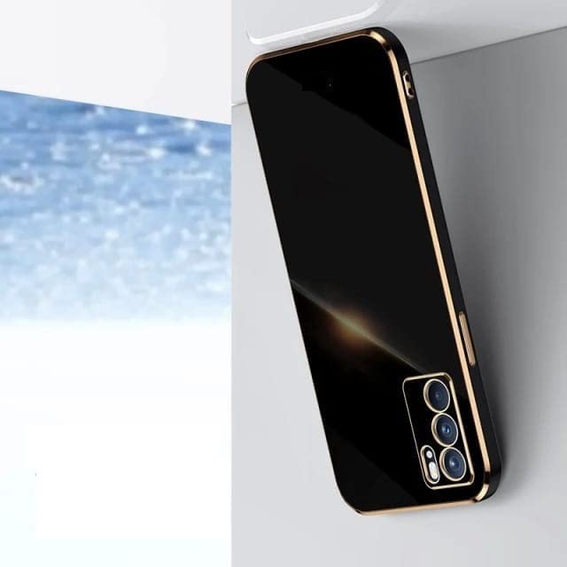 Image of Apurb Store for Oppo Reno 6 Pro 5G Plating Square Gold Frame Phone Case Luxury Soft Silicone Back Cover (for Oppo Reno 6 Pro 5G, Black)