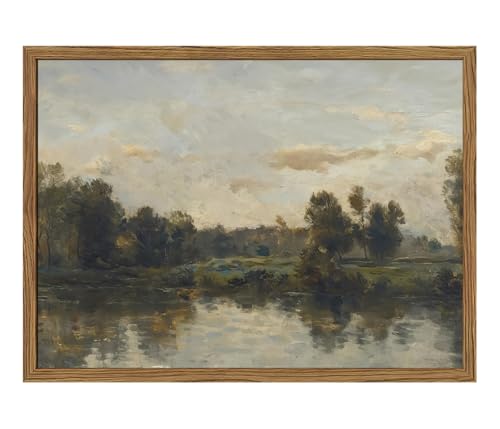 Moody Cottagecore Wall Art Vintage Lake Landscape Wall...