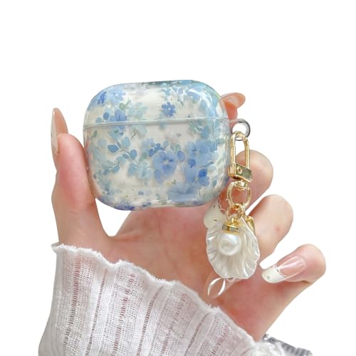 SCJLSDA Funda para AirPods 4, diseño exquisito de flores kawaii para mujer, diseño creativo de dibujos animados de flores 3D (azul)