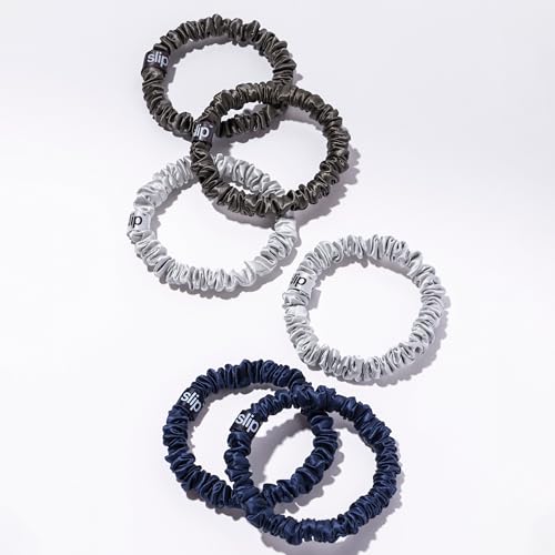 Image of slip Skinnies The Midnight Collection | Pure Silk Skinny Scrunchies Set | 100% Mulberry Silk, Anti-Crease, Ultra Soft, Gentle on Hair, Prevents Breakage | Set of 6, Stylish & Durable