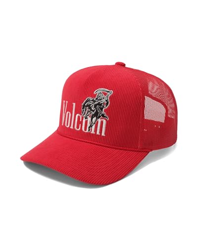 Volcom Mens Mesh Trucker Hat Adjustable Snapback Cap Breathable Structured Front Panel Red O/S
