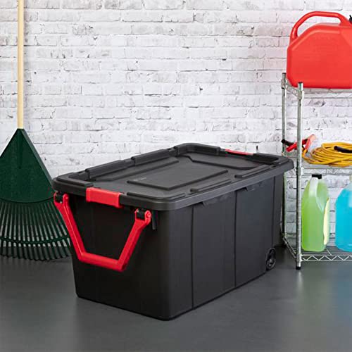 Image of Sterilite 2-Pack Industrial Tote, Heavy-Duty Storage Bins w / Lids and Wheels, 40 Gallon - Stackable Organizing Containers for Home, Garage, Office, and Basement