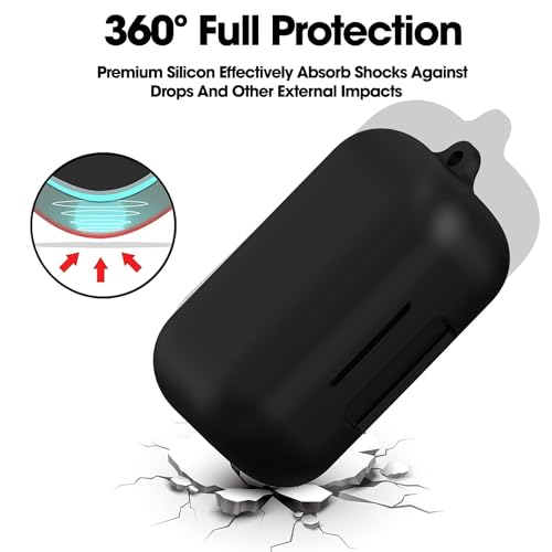 Image of Sounce Case Cover for GOBOULT Audio AirBass PowerBuds, 360 Protection, Shockproof Design, Scratch Resistant, Silicone Case with Keychain (Front LED Visible) - Black