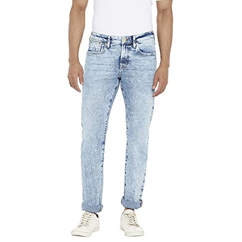Image of Everblue Men Solid Stretchable Blue Comfort Slim Heavy Fade Midrise Jeans