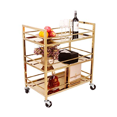 Service trolley, 3-layer stainless steel wheeled wine cart, multi-functional utility storage vehicle (size: 74 * 45 * 88cm)