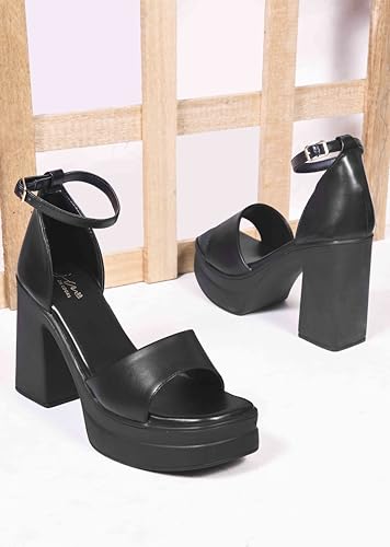 Image of JM LOOKS Women's Block Heel Sandal Platform Sandal Ankle Strap Open Square Toe High Heel Sandal for Wedding Party Evening Prom