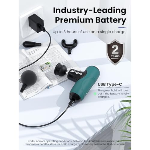 BOB AND BRAD Q2 Mini Massage Gun, Pocket-Sized Deep Tissue Massager Gun, Portable Percussion Muscle Massager Gun, Ultra Small & Quiet Muscle Massage Gun with Carry Case -Green - Image 6