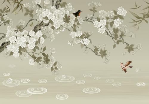 gdkldfg Papel Pintado No Tejido 430cmx300cm Árboles flores pájaros paisaje natural clásico asiático,Moderno Papel Pared,Decorativos Pared Salon Dormitorio