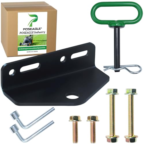 Image of Universal Heavy Duty Zero Turn Mower Trailer Hitch with Green Lawn Mower Trailer Hitch Pin, Hardware kit Including (4 Bolts+2X Nuts+1 R-Clip) and L Socket Wrench