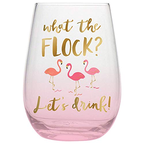 Slant Collections Creative Brands Stemless Wine Glass, 20-Ounce, What The Flock