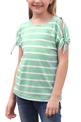 Image of GORLYA Girls Slit Sleeve Tie Knot Cuff Knit Tunic Top 4-14Y | Seamless knit, cold shoulder slit sleeves with tie-knot cuffs, solid & stripe options, ideal for school and casual outings.