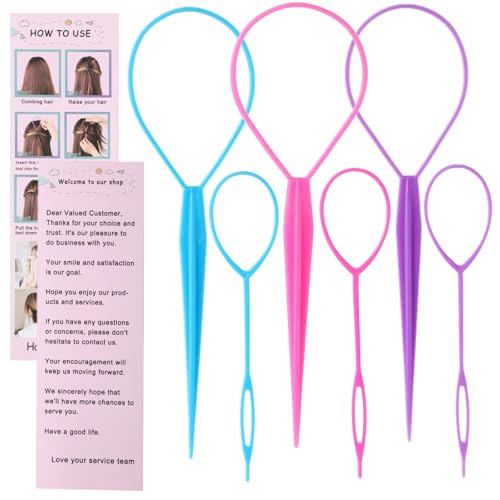Schembo Topsy Tail Hair Tool Set - 6pcs Loop Styling Tool, Ponytail Pull Through, Two Sizes, 3 Colors (Pink/Purple/Blue) for Women, Girls & Kids - Image 4