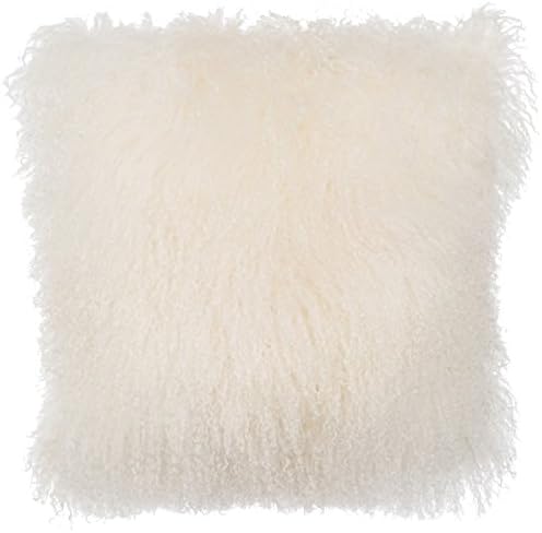 SLPR Mongolian Lamb Fur Throw Pillow Cover (16'' x 16'', Natural White) | Real Sheep Fur Decorative Cushion Cover Case