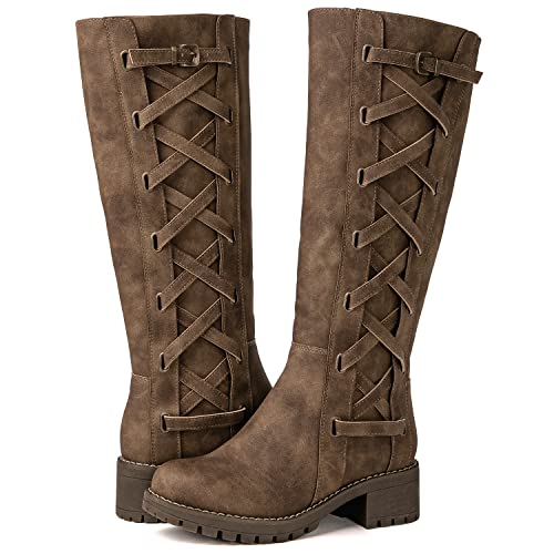 GLOBALWIN Women's Boots Back Lace Up Fall Winter Fashion Knee High Boots For Women2