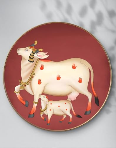 Image of SAF Large Round Pichwai Cow Wall Painting with golden frame Vinyl Sparkle laminated||Home decor Painting,Living Room, Bedroom,Office Room Decor - Painting for Wall Decoration GR-05