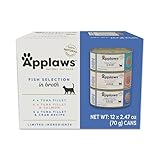 Applaws Natural Wet Canned Cat Food, Limited and Natural Ingredients, High Protein with No Artificial Additives, Fish Selection Variety Pack in Broth (12 x 2.47oz Cans)