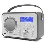 DAB/DAB+ & FM Portable Digital Radio | Leather Design | Bluetooth | Rechargeable Battery | Dual Alarms & Sleep Timer | Perfect for Home, Office or Outdoors | AZATOM Spitalfields 2 (Grey)