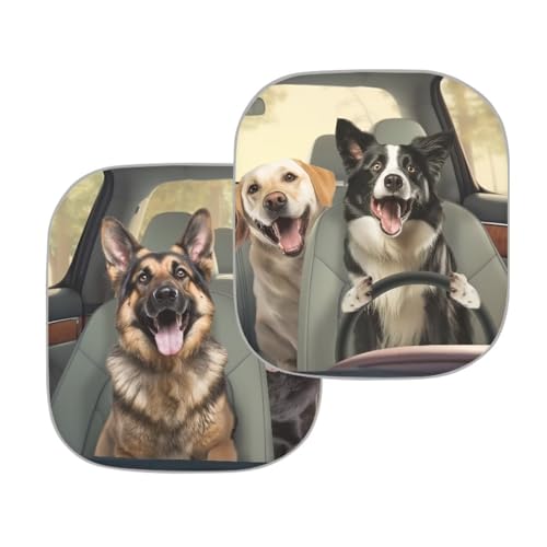 Image of Driving Dogs Car Windshield Sun Shade 2-Piece Foldable Car Windshield Sun Shade Car Sunscreen Blocks UV Rays and Keeps Vehicle Cool Universal Car Accessories Decoration