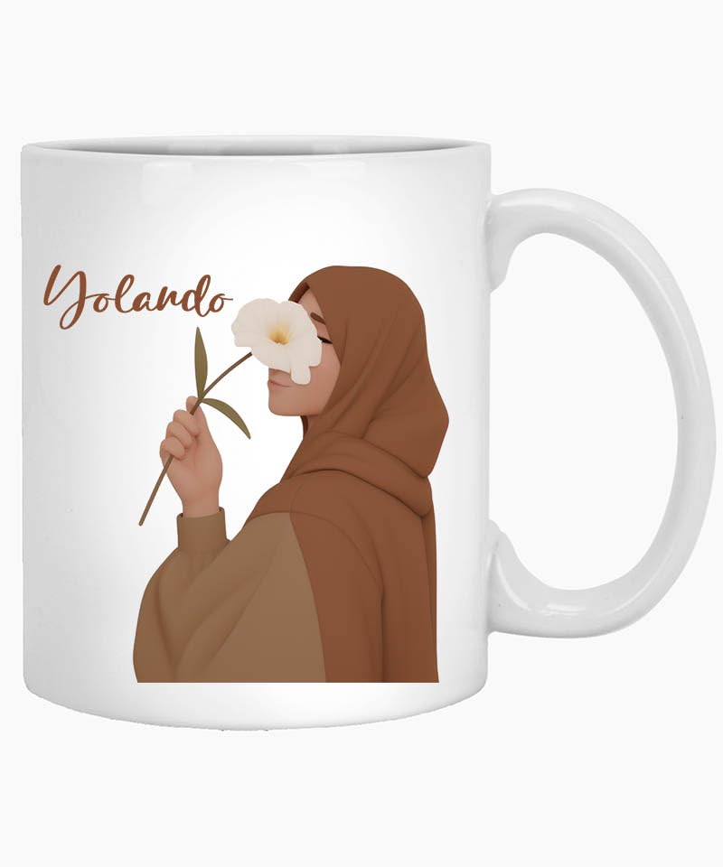 Erasmus Baudelaire Personalized Hijabi Mug, Hijab Girl Mug, Muslim Girl Gift, Abstract Women, Islamic Gifts Name Yolando 11oz White Mug 11 Oz White Ceramic Coffee Mug 681760